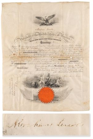 Lot #24 Abraham Lincoln Civil War-Dated Document Signed as President, Appointing a 