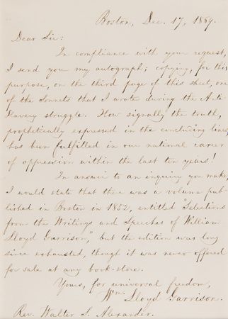 Lot #344 William Lloyd Garrison Autograph Letter Signed and 