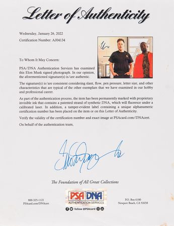 Lot #270 Elon Musk Signed Photograph - Image 3