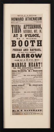 Lot #318 John Wilkes Booth Original 1863 Broadside for 'Marble Heart! Or The Sculptor’s Dream' (Boston, Mass.) - Image 2