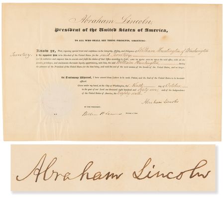 Lot #21 Abraham Lincoln Document Signed as President, Appointing a US Marshal for the Washington Territory - Image 1
