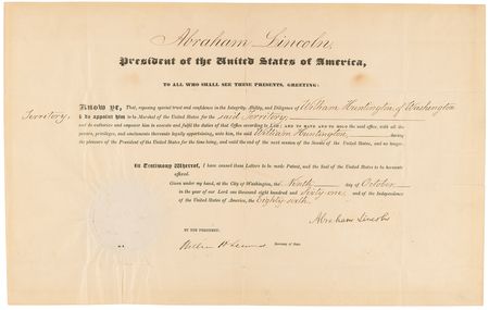 Lot #21 Abraham Lincoln Document Signed as President, Appointing a US Marshal for the Washington Territory - Image 2