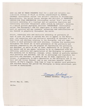 Lot #517 Norman Rockwell (3) Documents Signed for 'Stagecoach' Artwork - Image 4