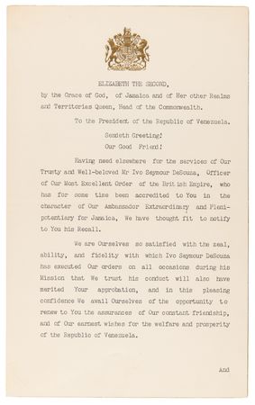 Lot #244 Queen Elizabeth II Document Signed on the