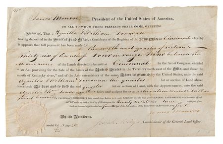 Lot #160 James Monroe Document Signed as President - Image 1