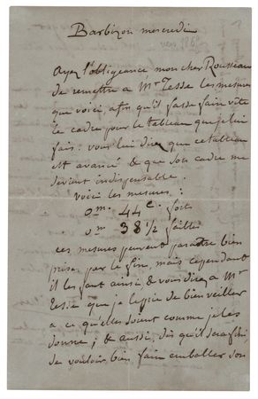 Lot #508 Jean-Francois Millet Autograph Letter Signed to Barbizon Painter Theodore Rousseau - Image 1