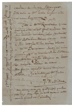 Lot #508 Jean-Francois Millet Autograph Letter Signed to Barbizon Painter Theodore Rousseau - Image 2