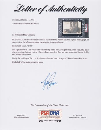 Lot #288 Albert Einstein Signed Photograph (1933) - Image 3