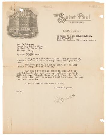 Lot #752 Harry Houdini Typed Letter Signed with a Signed 1922-1923 North American Tour Itinerary - Image 2
