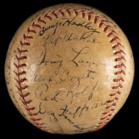 Lot #854 NY Yankees: 1936 Team-Signed Baseball with Lou Gehrig, Tony Lazzeri, and Joe DiMaggio - Image 2