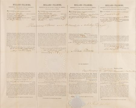 Lot #111 Millard Fillmore Document Signed as President - Four-Language Ship's Pass for a Whaling Voyage - Image 1