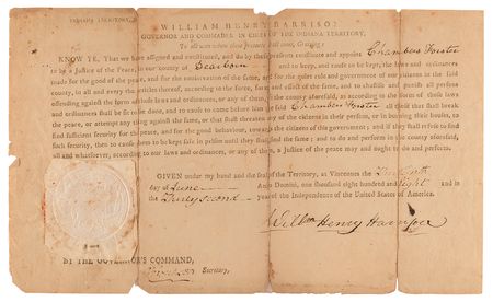 Lot #15 William Henry Harrison Document Signed as