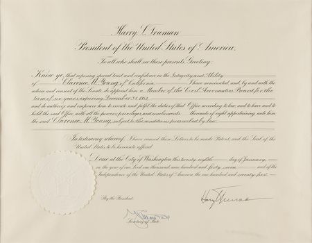 Lot #182 Harry S. Truman Document Signed as President, Civil Aeronautics Appointment for an Aviation Pioneer - Image 1