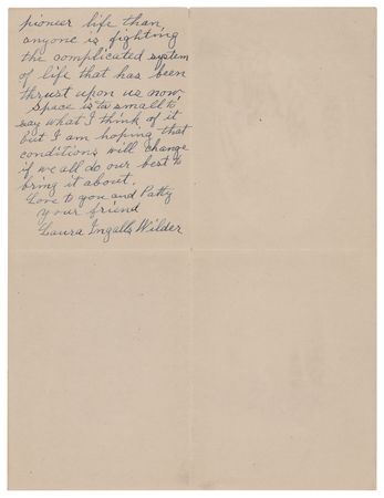 Lot #625 Laura Ingalls Wilder Autograph Letter Signed Twice - 