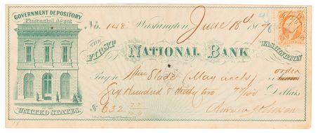 Lot #64 Andrew Johnson Signed Check as President - Substantial Payment to His White House Steward - Image 1