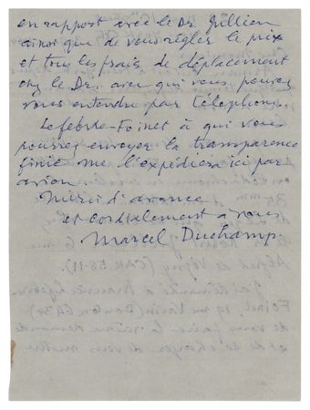 Lot #505 Marcel Duchamp Autograph Letter Signed, Seeking a 