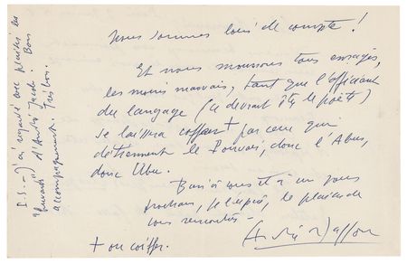 Lot #507 Andre Masson Autograph Letter Signed on Poetry: 