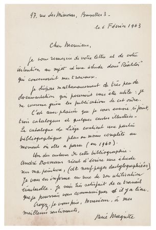 Lot #534 Rene Magritte Autograph Letter Signed