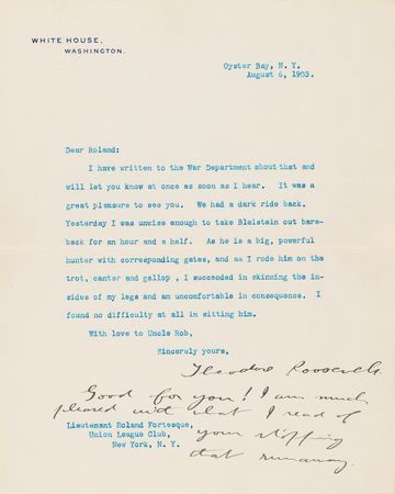 Lot #71 Theodore Roosevelt (4) Signed Letters to Cousin, a Fellow Rough Rider, with Rare Medal Collection - Three Letters Signed as President - Image 4