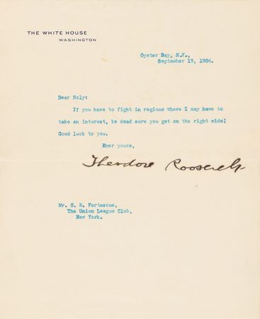 Lot #71 Theodore Roosevelt (4) Signed Letters to Cousin, a Fellow Rough Rider, with Rare Medal Collection - Three Letters Signed as President - Image 5