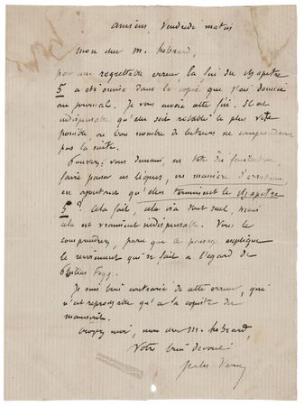 Lot #595 Jules Verne Autograph Letter Signed on