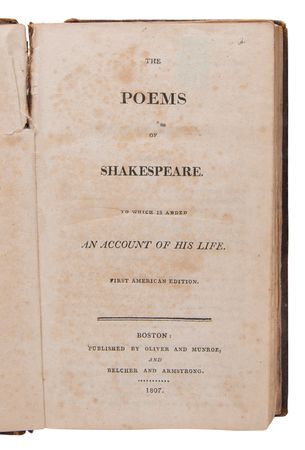 Lot #619 William Shakespeare: The Poems of Shakespeare (First American Collection of His Poetry, 1807) - Image 2
