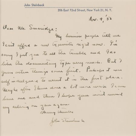 Lot #621 John Steinbeck Autograph Letter Signed: 