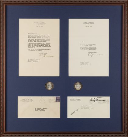 Lot #184 Harry S. Truman (2) Typed Letters Signed on Morgan Dollars - Image 1