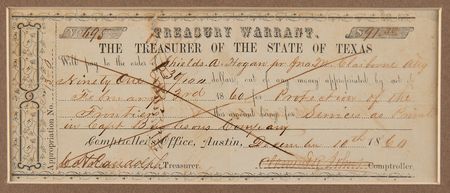 Lot #354 Sam Houston Document Signed as Governor of Texas for 