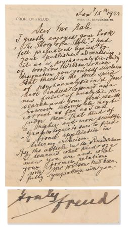 Lot #300 Sigmund Freud Autograph Letter Signed on a 
