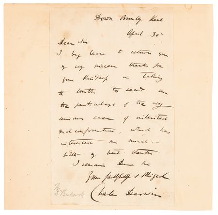 Lot #280 Charles Darwin Autograph Letter Signed on 