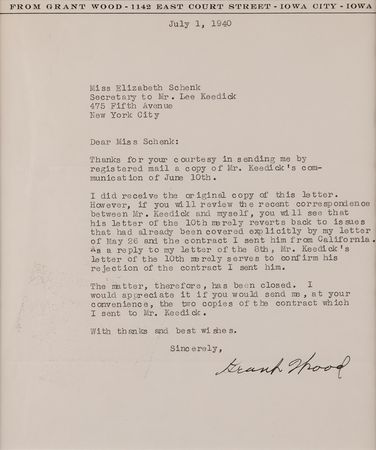 Lot #543 Grant Wood Typed Letter Signed - Image 2