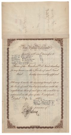 Lot #273 John D. Rockefeller, Henry Flagler, and Jabez A. Bostwick Signed Stock Certificate for Standard Oil - Image 2