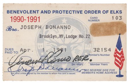 Lot #332 Joseph Bonanno Signed Order of the Elks