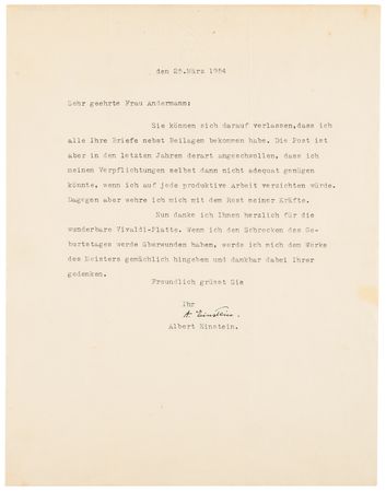 Lot #289 Albert Einstein Typed Letter Signed, Sending Thanks for 