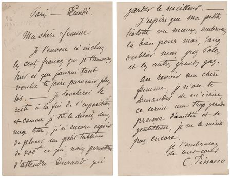 Lot #514 Camille Pissarro Autograph Letter Signed on the Sale of Artwork - Image 1