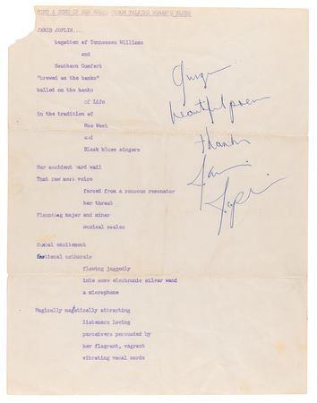 Lot #648 Janis Joplin Signed Mimeographed Poem - Published in Rolling Stone Magazine (February 1969) - Image 2