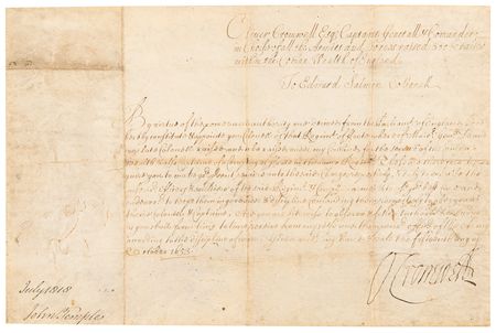 Lot #228 Oliver Cromwell Signed Military Document