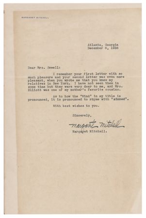 Lot #590 Margaret Mitchell Typed Letter Signed on