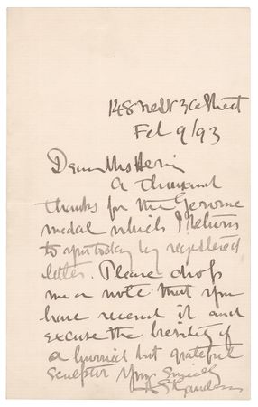 Lot #540 Augustus Saint-Gaudens Autograph Letter