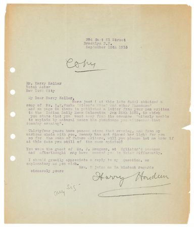 Lot #756 Magic: Harry Houdini (2) Typed Letters Signed and Harry Kellar (1) Autograph Letter Signed - Image 2