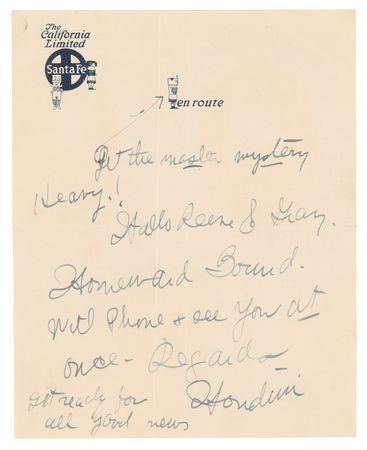 Lot #754 Harry Houdini Autograph Letter Signed -