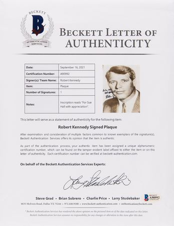 Lot #357 Robert F. Kennedy Signed Photograph - Image 2