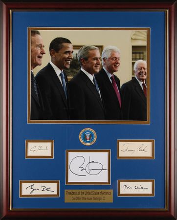 Lot #82 Five Presidents Signature Display - Carter, Bush, Clinton, Bush, and Obama - Image 1