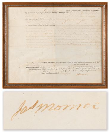 Lot #159 James Monroe Signed Land Document as Governor of Virginia - Image 1