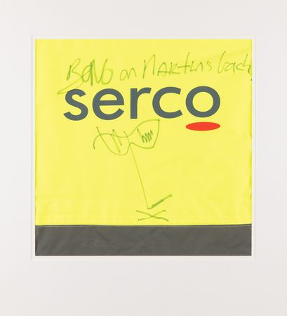 Lot #728 U2: Bono Signed Safety Vest with Self-Portrait Sketch - Image 1