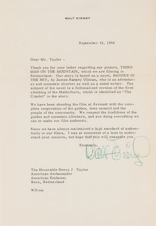 Lot #551 Walt Disney Typed Letter Signed on Third