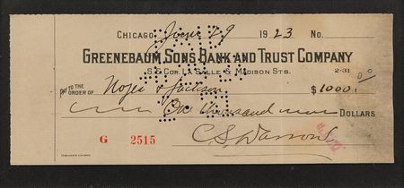 Lot #338 Clarence Darrow Filled Out and Signed Check - Image 2