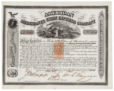 Lot #343 William Fargo Signed Stock Certificate