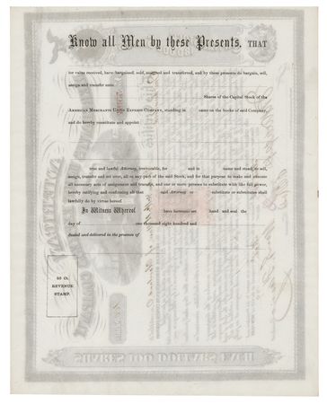 Lot #343 William Fargo Signed Stock Certificate - Image 2